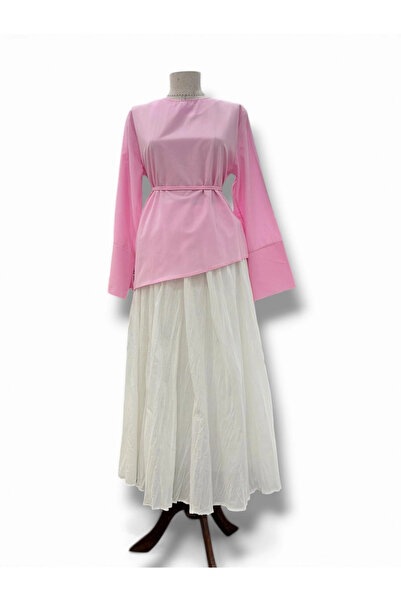 Butik Pembe Poplin Kumaş Belden Bağlamalı Gömlek Modelimiz