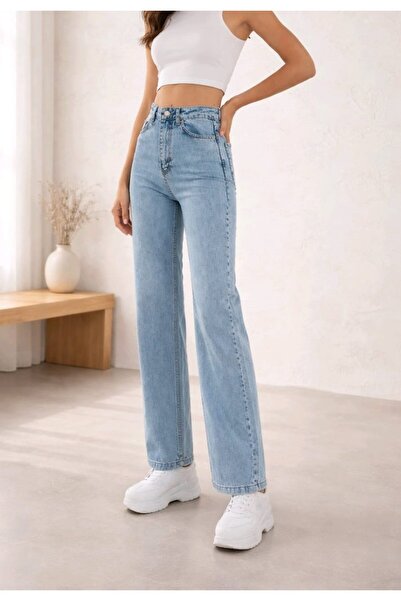NWC Love 90`s Lycra Casual Γυναικείο Μπλε Ανοιχτόχρωμο Χιονάτο Παντελόνι Παλά...