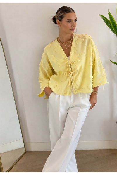 Noa&Noa Ζακέτα κιμονό με φούντες και λεπτομέρεια δεσίματος μπροστά