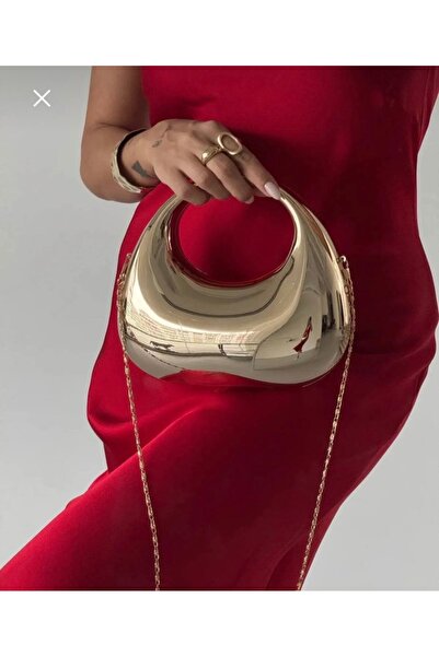 Melos Butik Γυναικεία χρυσή τσάντα καθρέφτη Half Moon Model Κομψό βραδινό φόρ...