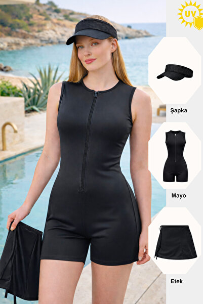 İYİBU Γυναικείο αθλητικό μαγιό 3 τεμαχίων με προστασία UV και σορτς με φερμουάρ