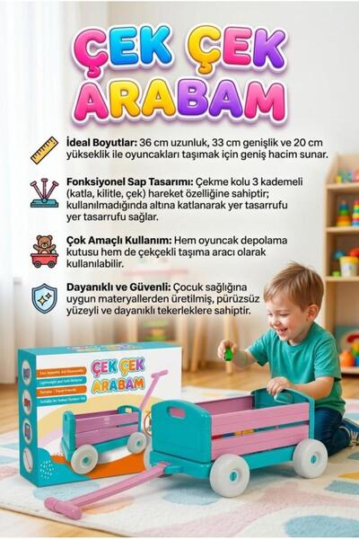 Tıfıl Toys Çek Çek Arabam 4 Tekerli Katlanabilir Taşıma ve Depolama Amaçlı Ku...