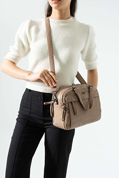 571 Collections Çanta Πλυμένο δερμάτινο λουράκι χιαστί, τσάντα ώμου, μοντέλο ...