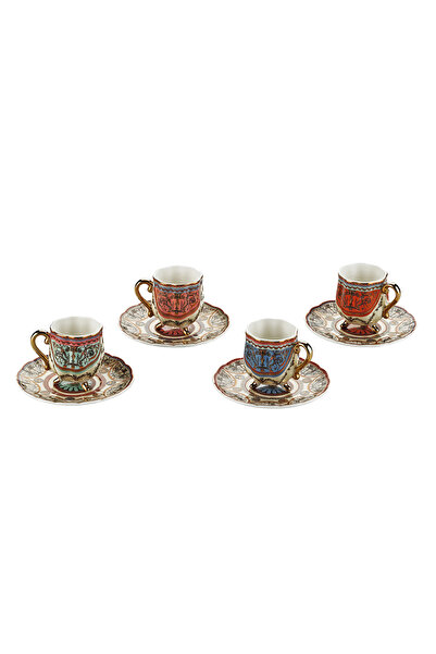 Lucky Art Rosea Bone 4-Piece Footed Coffee Cup Set 80 ml