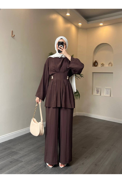 Esre Store 40719 - Κοστούμι Modal με λεπτομέρεια από πιλέτο και ζώνη με αγκρά...