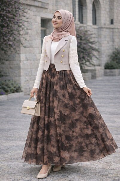 Sfg Life Moda Ασύμμετρη κοπή, έθνικ σχέδιο, ελαστική μέση και φούστα από τούλ...