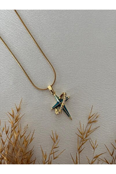 stainless steell Stone Detailed Star Model Steel Necklace