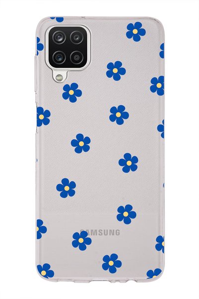 FLAMENKO Samsung Galaxy A22 / M22 / M32 Compatible Blue Flower Pattern Transp...