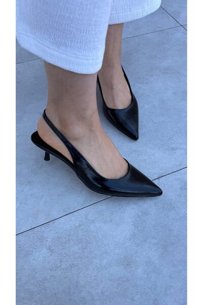 Vales Black Matte Patterned Women's High Heels with Rubber Detail