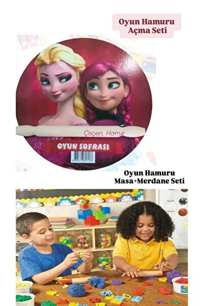 ÇEÇEN HOME Kız Çocuk Oyun Hamuru Açma Masası Orta Boy Hamur Sofrası Ve Merdan...