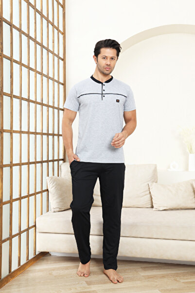 Enisena Σετ Ανδρικές Πιτζάμες - 100% Βαμβάκι - Ρόμπα με 3 κουμπιά και γιακά 1...