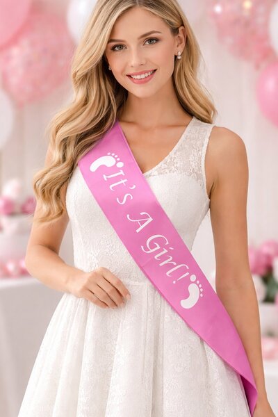 TAKIŞTIR Pink Color It's a Girl Written Sash Ribbon Gender Reveal Party
