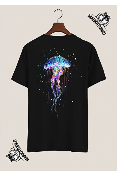 MarkaTurko Marine Life Special Design Back Printed Black T-Shirt