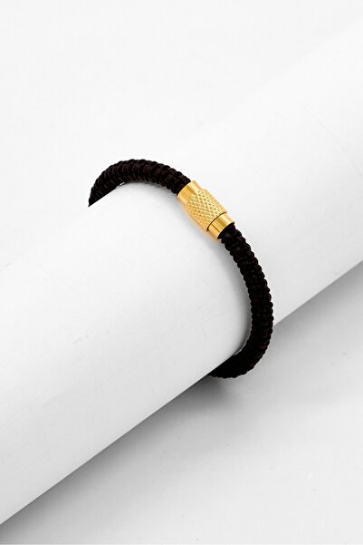 Steeltime Men Braided Leather Stainless Steel Bracelet, Brown