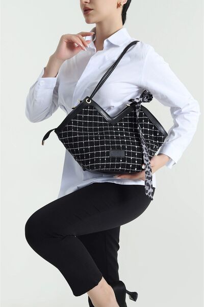 Zealous Γυναικεία τσάντα ώμου με ψάθινο φερμουάρ με λεπτομέρεια κασκόλ