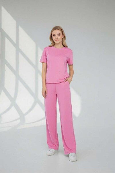 SKYMOOD New Season Top-Bottom (T-Shirt-Sweatpants) 2-Piece Set - (Pink)