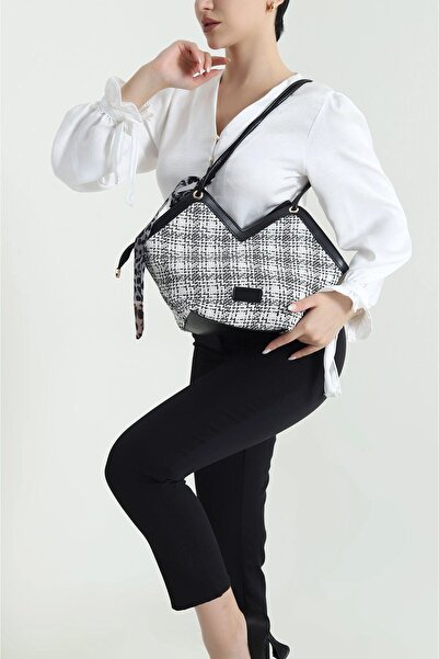 Zealous Γυναικεία τσάντα ώμου με ψάθινο φερμουάρ με λεπτομέρεια κασκόλ