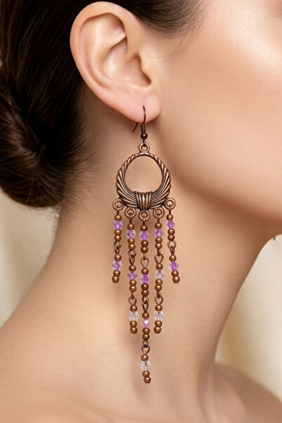 PETEK AKSESUAR Crystal Ethnic Model Circle Earrings 11 Cm.