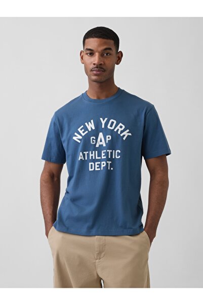 GAP Erkek Mavi Everyday Soft Relaxed Grafik Baskılı T-Shirt