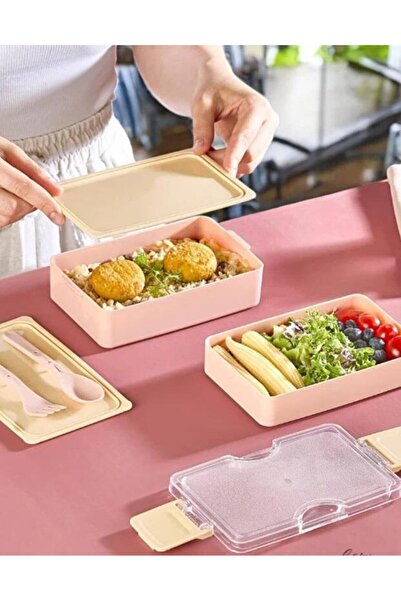 Relaxion Κουτί φαγητού 600 ML, 2 επιπέδων, με πιρούνι και κουτάλι, ροζ κουτί ...