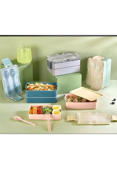 Relaxion Κουτί φαγητού 600 ML, 2 επιπέδων, πράσινο κουτί φαγητού με πιρούνι κ...