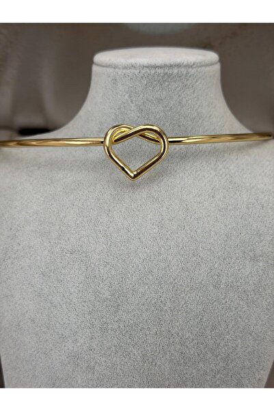 ZS Aksesuar Gold Color Heart Detailed Choker Necklace Minimal Stylish Elegant...