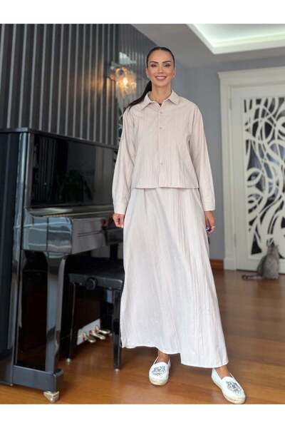 Atelier Derin Σετ πουκάμισο-φόρεμα σε χρώμα πέτρας με τιράντες