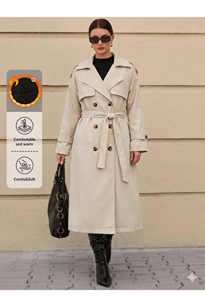 BORCKA TEKSTİL Γυναικεία μακριά καμπαρντίνα με κουμπιά, με επένδυση, με ζώνη,...