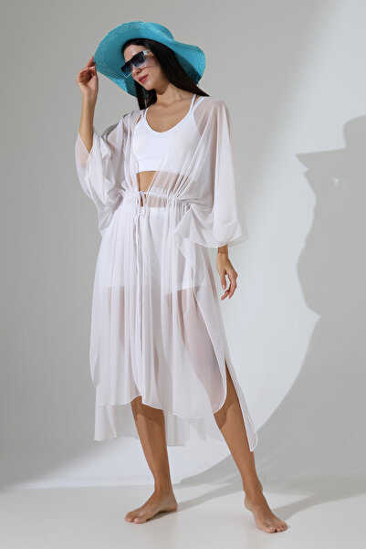 Esberin Front-Tie Long Tulle Beach Dress Pareo