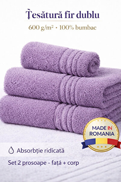 Set de 2 prosoape de bumbac premium pentru hotel, 100% bumbac, 600g/m2, 70x140cm + 50x90cm, Fabricat în România miniatura 3