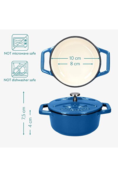 Navaris Set de 4 mini oale din fontă, 10,5 cm, 290 ml, pentru cuptor și plită, albastre, 49079.04.02