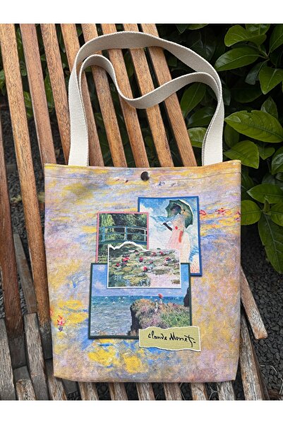 pamukcanta Claude Monet Kanvas Bez Çanta Yıkanabilir Metal Çıtçıtlı 35x38cm (...
