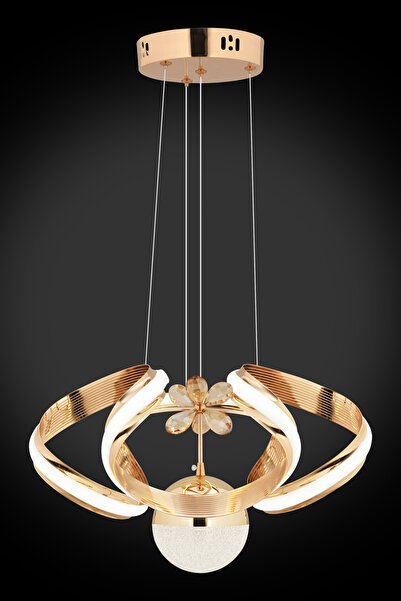 Dekorluna Alfred Modern 3 Renk Işık Özellikli Gold Kaplama Sarkıt Led Avize Salon Avize