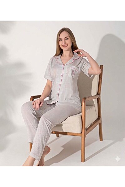 Tatty Underwear Stone Embroidered Striped Pajama Set