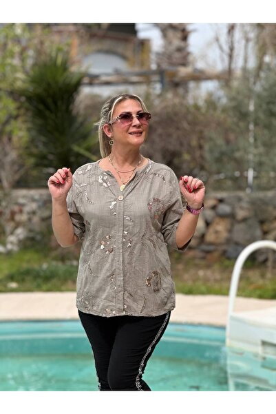 Punta Otantik NC11610 Ιταλική μπλούζα από βαμβάκι με γκουπέρ και παγιέτες, χρ...