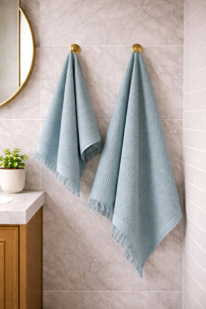 Sabia Daily 100% Cotton Waffle Towel Set – Hand Towel & Bath Towel
