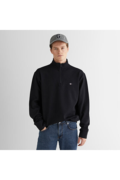 Gant Erkek Siyah Relaxed Fit Yarım Fermuarlı Sweatshirt