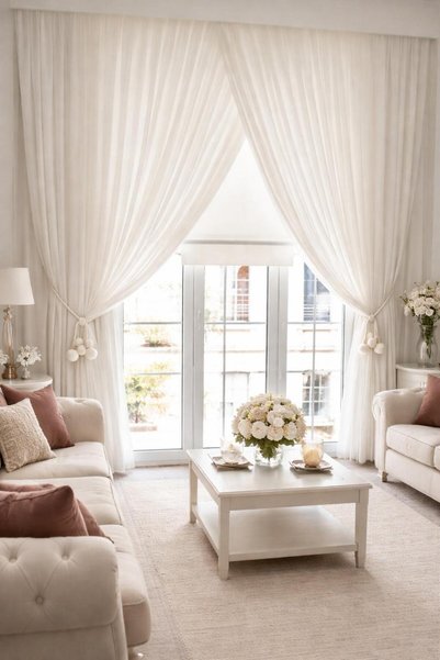 Tül Shop Halatlı Titi Double-Breasted 1/3 Pleated Tulle Curtain Does Not Need Ironing Modern-Stylish Design Custom Size