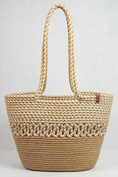 Comfort Craft Double Color Patterned Jute Straw Look Beach Bag - Stylish Summ...