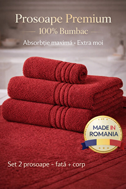 Set de 2 prosoape de bumbac premium pentru hotel, 100% bumbac, 600g/m2, 70x140cm + 50x90cm, Fabricat în România miniatura 3