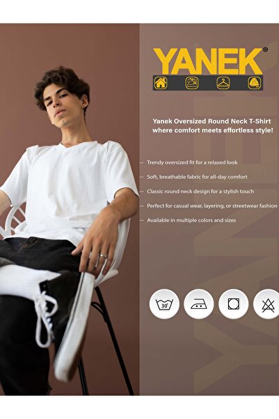 YANEK Oversized T-Shirt for Men – Relaxed Fit Cotton Tee, Streetwear Casual Graphic Shirt
