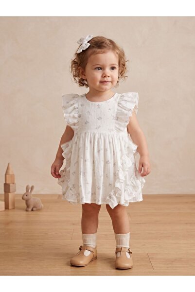 Cherrys Bebek Floral Patterned Ruffled Baby Girl Dress