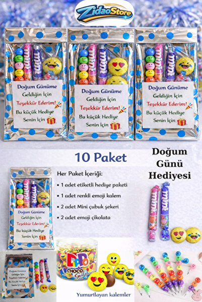 Emrah Gültekin Doğum Günü Hediyesi 10 Paket Emojili Kalem-Şeker-Çikolata Seti...