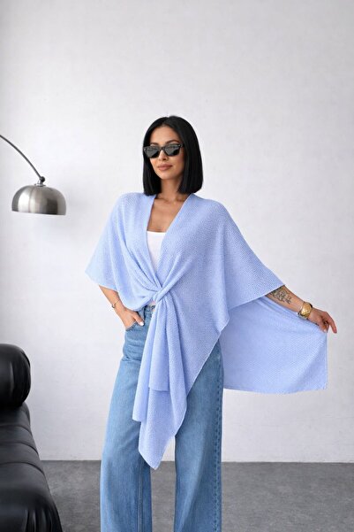 LE CARAMBOLE Γυναικεία Μπλε Ζακέτα Πόντσο με Λεπτομέρεια στο Μπροστινό Μέρος
