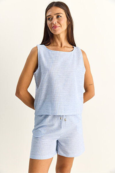 Bianco Lucci Γυναικεία μπλούζα με λουράκια από 100% βαμβάκι, ελαστική μέση, σ...