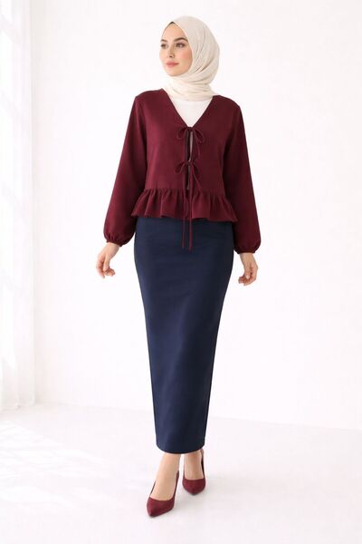 CNG MODA Πουκάμισο κιμονό με δέσιμο μπροστά και βολάν στο τελείωμα της φούστας