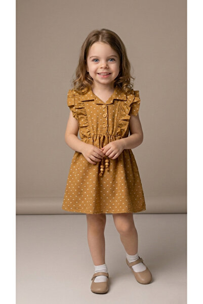 LP LittlePoffy Girl's Ruffled Collar Buttoned Dress