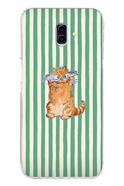 FLAMENKO Samsung Galaxy J6 Plus Uyumlu Balık Gözlü Kedi Desenli Şeffaf Telefo...