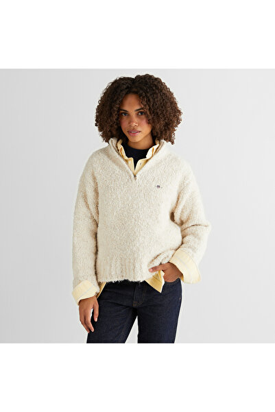 Gant Kadın Krem Relaxed Fit Yarım Fermuarlı Triko