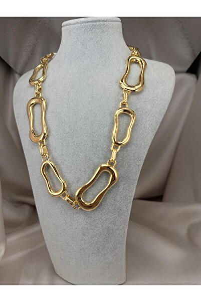 ZS Aksesuar Gold Color Big Ring Form Chain Necklace Modern Statement Women Ne...